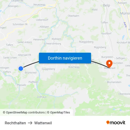 Rechthalten to Wattenwil map