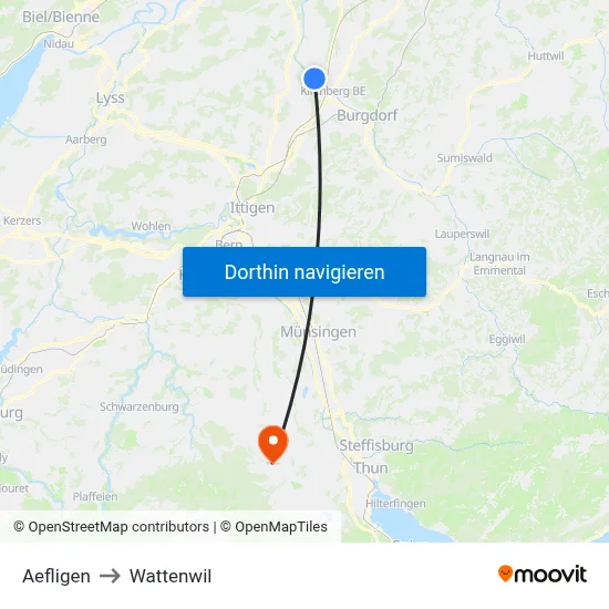 Aefligen to Wattenwil map