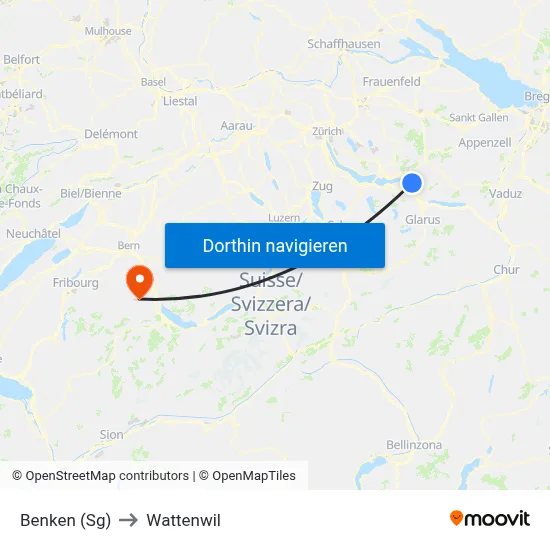 Benken (Sg) to Wattenwil map