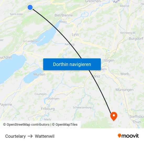 Courtelary to Wattenwil map