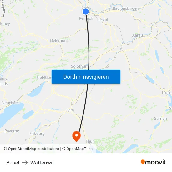 Basel to Wattenwil map