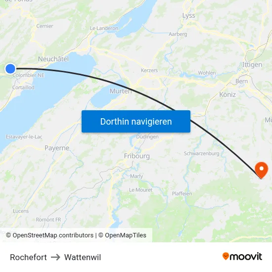 Rochefort to Wattenwil map