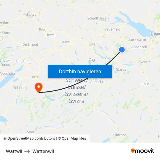Wattwil to Wattenwil map