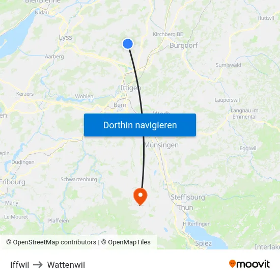 Iffwil to Wattenwil map
