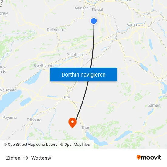 Ziefen to Wattenwil map
