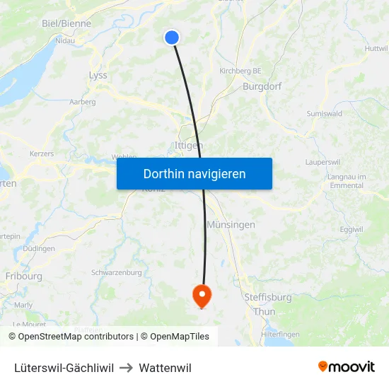 Lüterswil-Gächliwil to Wattenwil map