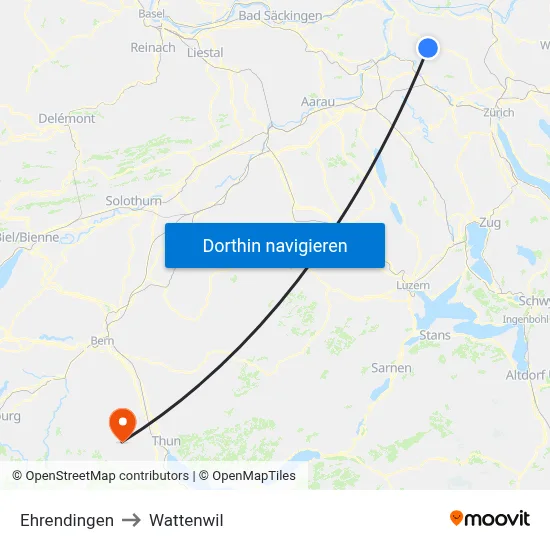 Ehrendingen to Wattenwil map