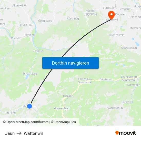 Jaun to Wattenwil map