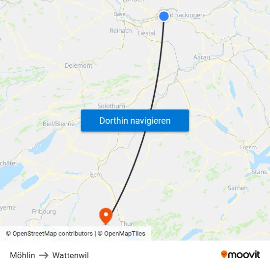 Möhlin to Wattenwil map