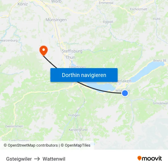Gsteigwiler to Wattenwil map