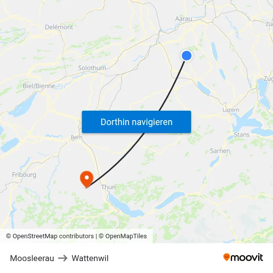 Moosleerau to Wattenwil map