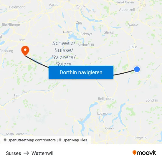 Surses to Wattenwil map
