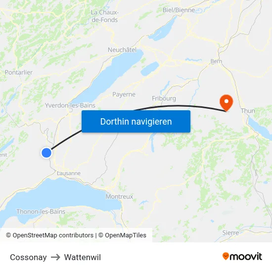 Cossonay to Wattenwil map
