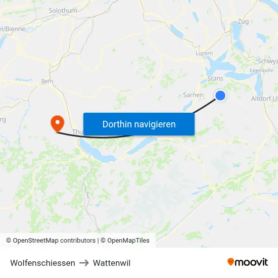 Wolfenschiessen to Wattenwil map
