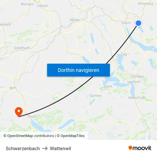 Schwerzenbach to Wattenwil map