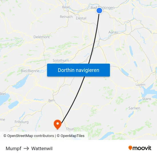 Mumpf to Wattenwil map