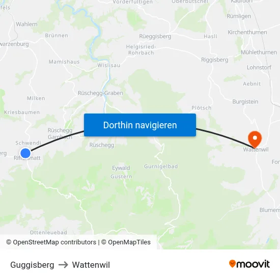 Guggisberg to Wattenwil map