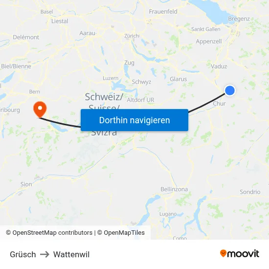 Grüsch to Wattenwil map
