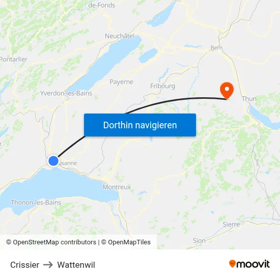 Crissier to Wattenwil map