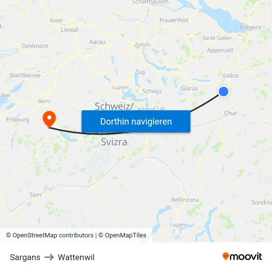 Sargans to Wattenwil map