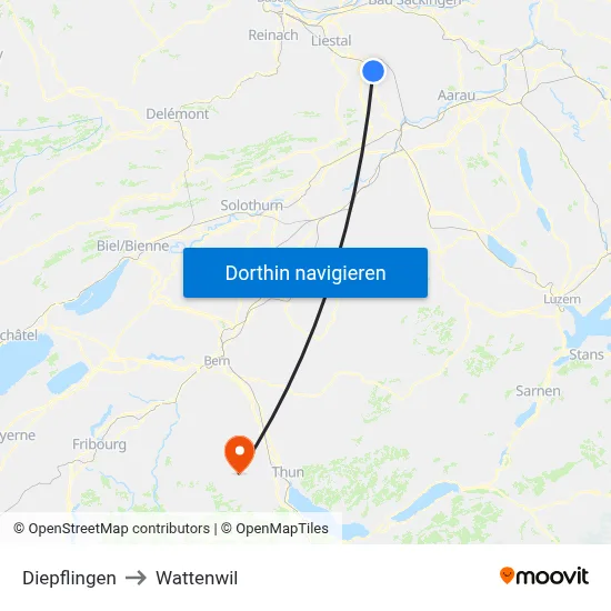 Diepflingen to Wattenwil map