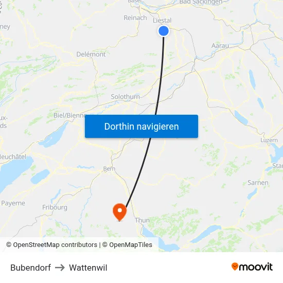 Bubendorf to Wattenwil map