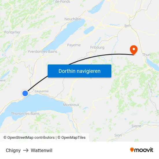Chigny to Wattenwil map