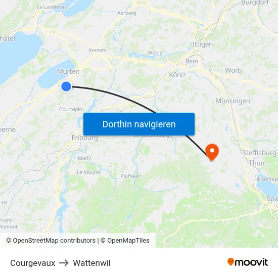 Courgevaux to Wattenwil map