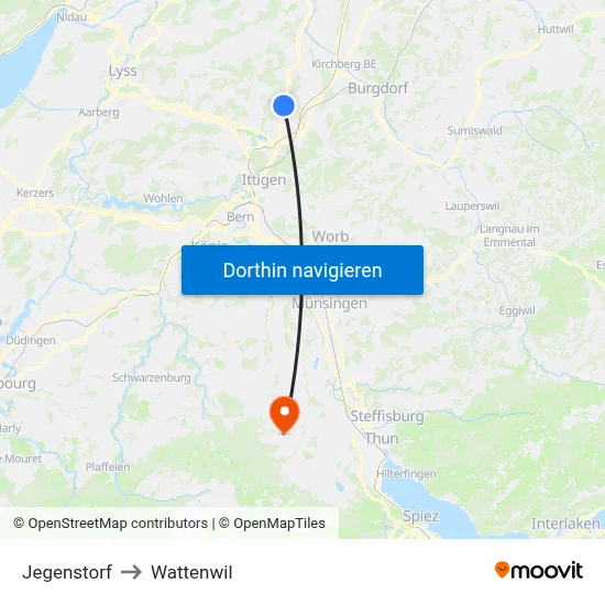 Jegenstorf to Wattenwil map