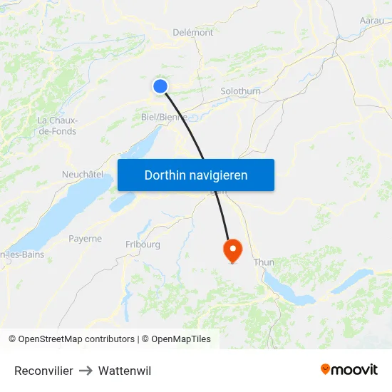 Reconvilier to Wattenwil map