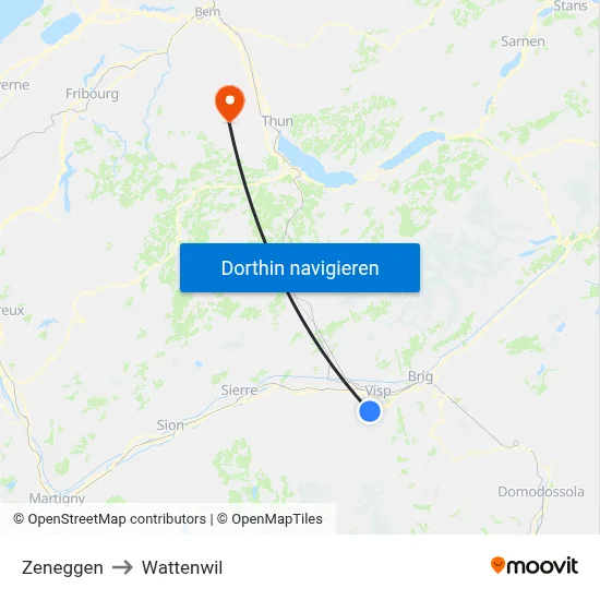 Zeneggen to Wattenwil map