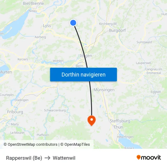 Rapperswil (Be) to Wattenwil map