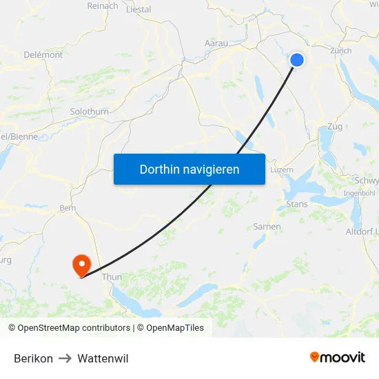 Berikon to Wattenwil map