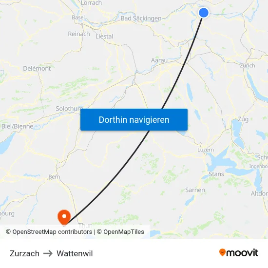Zurzach to Wattenwil map