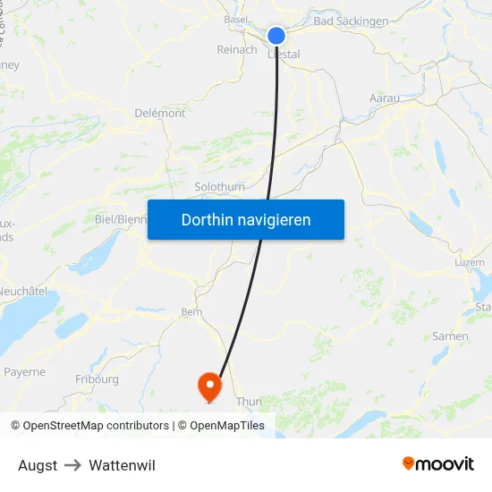 Augst to Wattenwil map