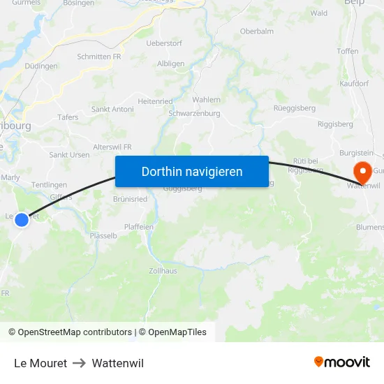 Le Mouret to Wattenwil map