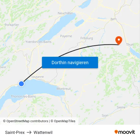 Saint-Prex to Wattenwil map