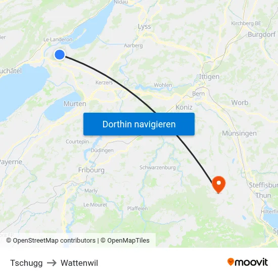 Tschugg to Wattenwil map
