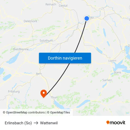 Erlinsbach (So) to Wattenwil map