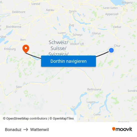 Bonaduz to Wattenwil map