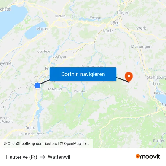 Hauterive (Fr) to Wattenwil map