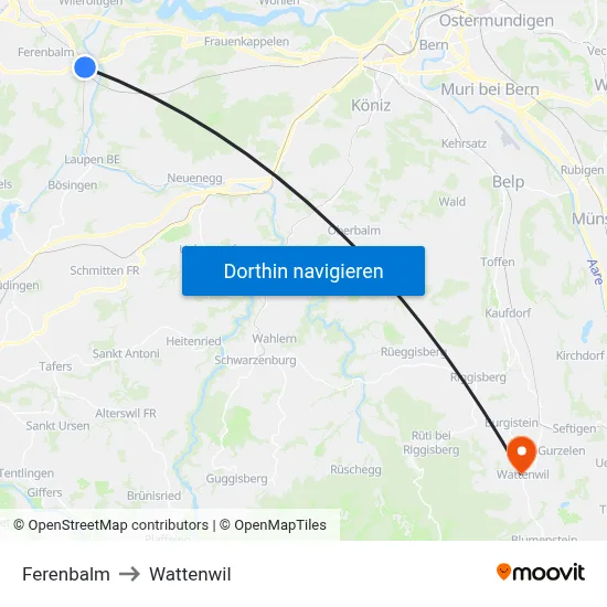 Ferenbalm to Wattenwil map