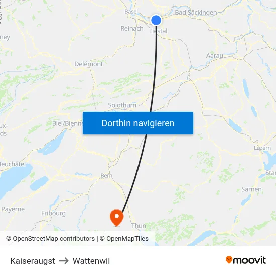 Kaiseraugst to Wattenwil map