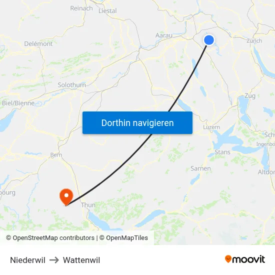 Niederwil to Wattenwil map