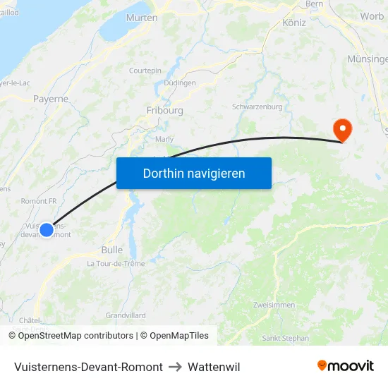 Vuisternens-Devant-Romont to Wattenwil map