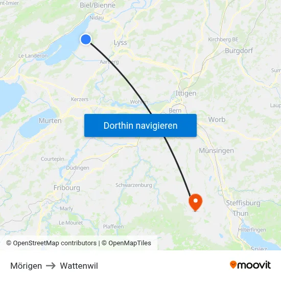 Mörigen to Wattenwil map