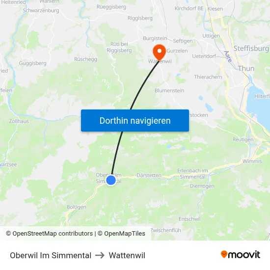Oberwil Im Simmental to Wattenwil map