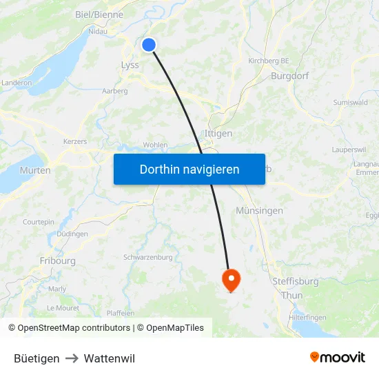 Büetigen to Wattenwil map