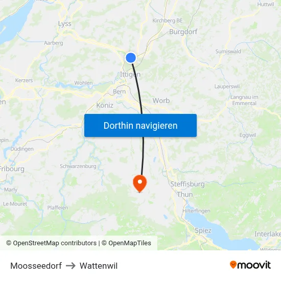 Moosseedorf to Wattenwil map