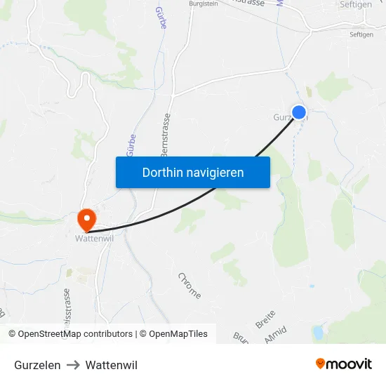 Gurzelen to Wattenwil map
